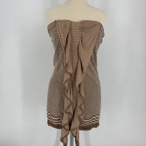 Arden B. Strapless Brown & White Striped Top Dress